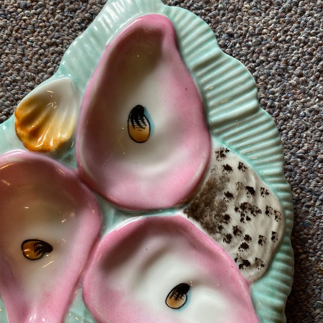 1900 - 1909 Antique Vintage Hand-Painted Half Moon Oyster Plate. For Sale - Image 5 of 10