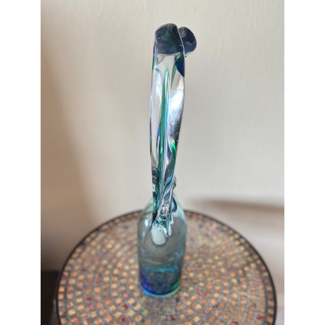 Late 20th Century Signed A. Tablonski Polish Art Glass Sculpture -- 18" Blue Green Crystal Modernist Vase For Sale - Image 9 of 13