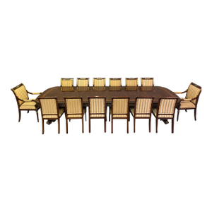 1990s Ej Victor Regency Mahogany Chippendale Dining Room Table and Set of 14 Chairs With by Gold Leaf Accents