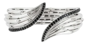 John Hardy Bamboo 925 Silver 1.40ctw Black Sapphires Flex Cuff Bangle Bracelet