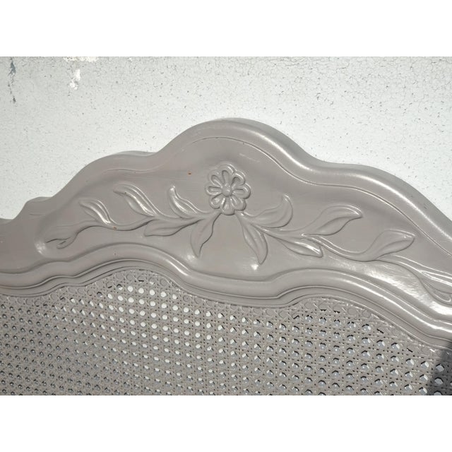 1990s Vintage by Drexel ~ French Country Gray Ornate Cane Queen Headboard For Sale - Image 5 of 15