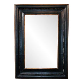 Large Transitional Black Leather Wall Mirror For Sale