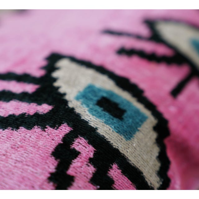 Mid-Century Modern Contemporary Luxury Pink Handmade Silk Evil Eye Throw Pillow With Down Insert For Sale - Image 3 of 7
