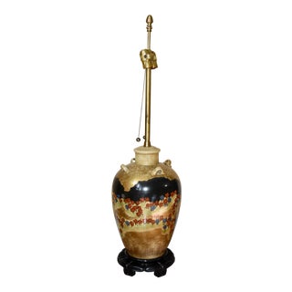 Marbro Lamp Company Hand Painted Japanese Style Motif Lug Vase Table Lamp For Sale