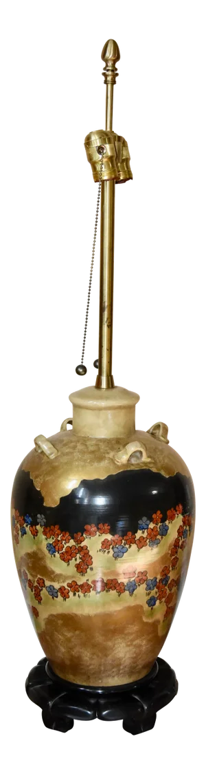 Marbro Lamp Company Hand Painted Japanese Style Motif Lug Vase Table Lamp