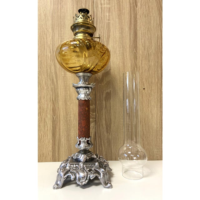 Antique Art Nouveau Kerosene Oil Column Lamp from HS, France, 1900s For Sale - Image 9 of 12