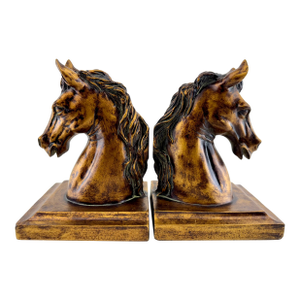 1960s Equestrian Horse Bust Bookends With Antiqued Bronze Finish, a Pair