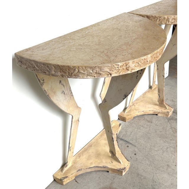 Pair of John Dickinson Style Faux Bois Demilune Consoles American, Late 20th C. For Sale - Image 14 of 14
