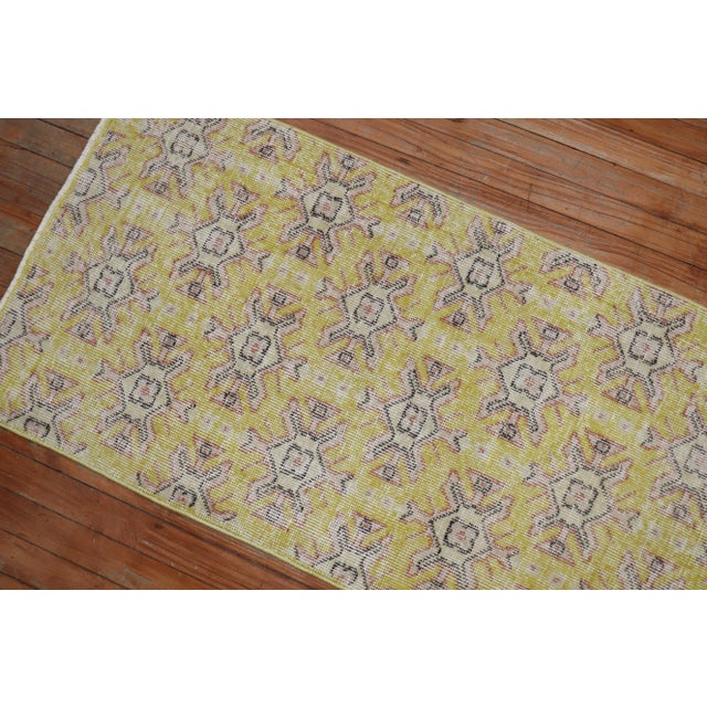 1940s Vintage Canary Yellow Turkish Runner - 2'1" x 9'2" For Sale - Image 5 of 8