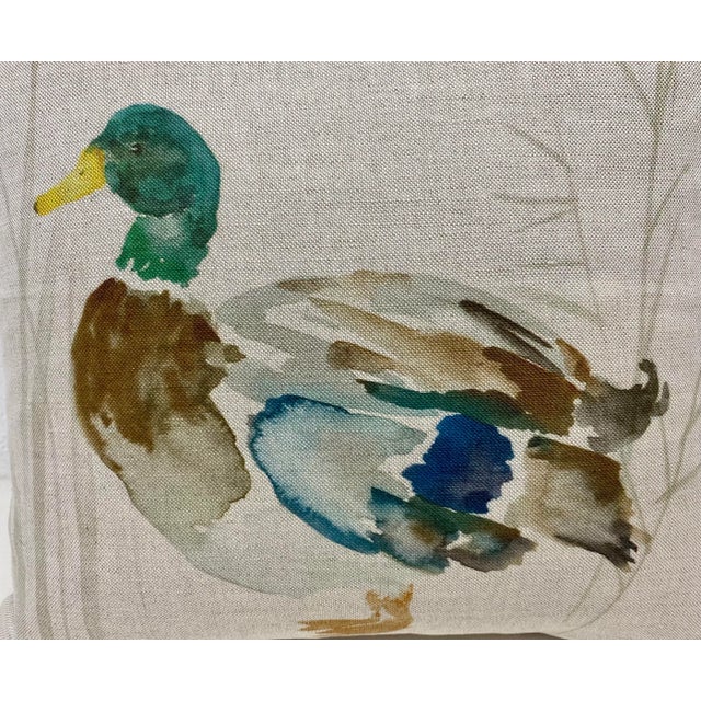 16" Square Pillow With a Traditional Mallard Duck Watercolor-Look Pattern - Made in Uk. For Sale In Dallas - Image 6 of 9
