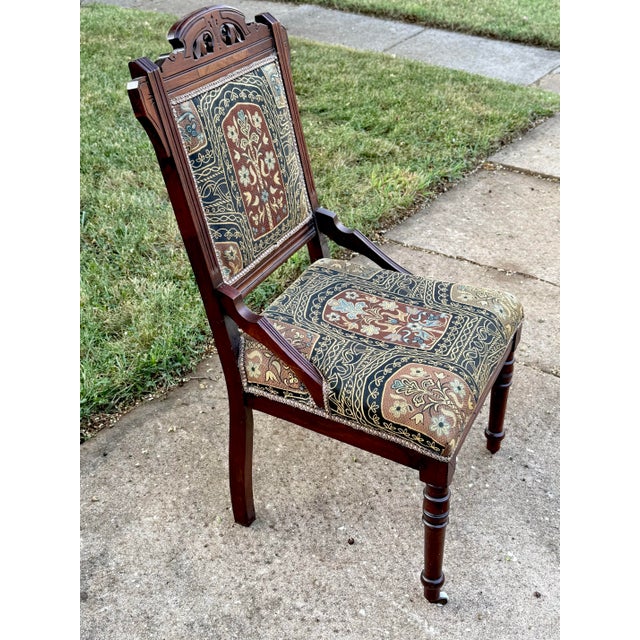 Late 19th Century Antique 19th Century Eastlake Victorian Aesthetic Movement Mahogany Parlor Chair For Sale - Image 5 of 10