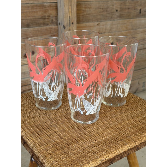Pink Set of 4 Monumental Coastal Vintage Pink Flamingo Cocktail Drinking Glasses For Sale - Image 8 of 11