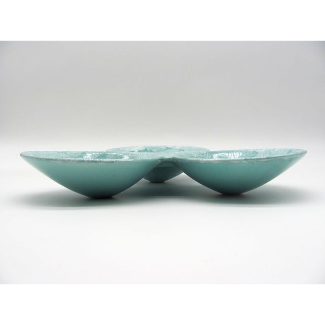 1950s Belle Kogan for Roseville Pottery Keynote Turquoise Blue Tidbit Tray Sputnick Atomic Space Age For Sale - Image 10 of 10