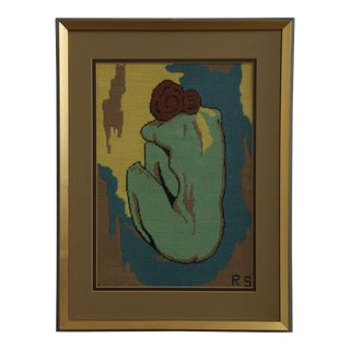 Vintage Modern Nude Figure Needlepoint Art For Sale