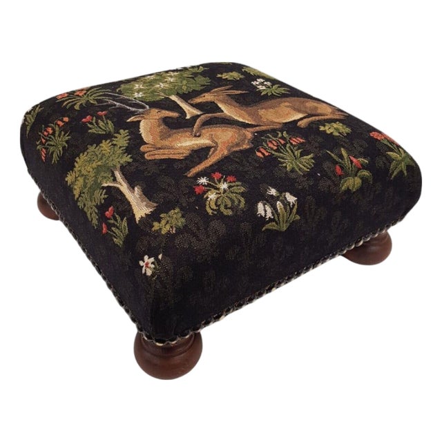 Medieval Stags Tapestry Footstool For Sale