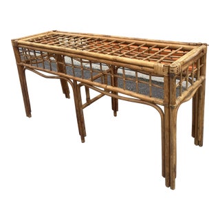 1970s Bohemian Style Console Rattan and Bamboo Table Without Glass Top For Sale