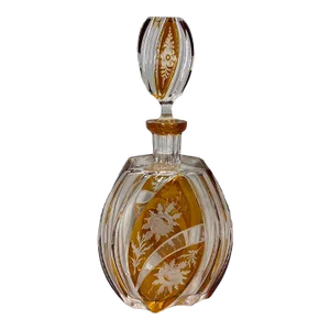 19th Century Bohemia Czech Cut Crystal Decanter / Carafe / Bottle With Stop in Amber Colour