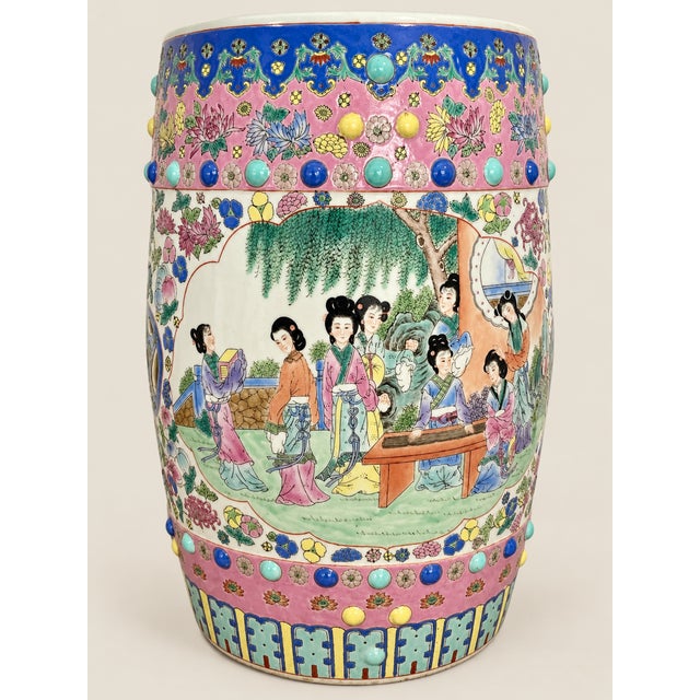 Cornflower Blue Qing to Republic Period Famille Rose Porcelain Garden Stool- 1880's For Sale - Image 8 of 10