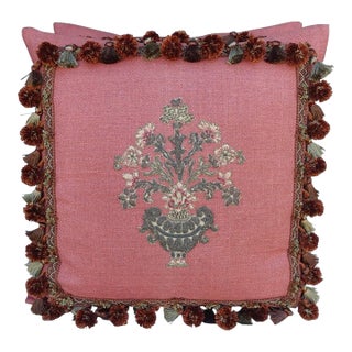 Pair of Metallic and Chenille Appliqued Linen Pillows by Melissa Levinson For Sale