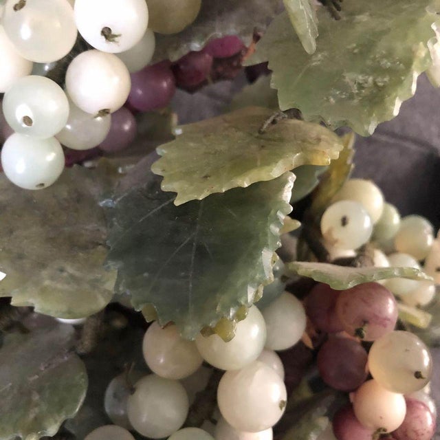 Antique Oriental Asian Carved Jade Grapevine Tree With Jade Vase