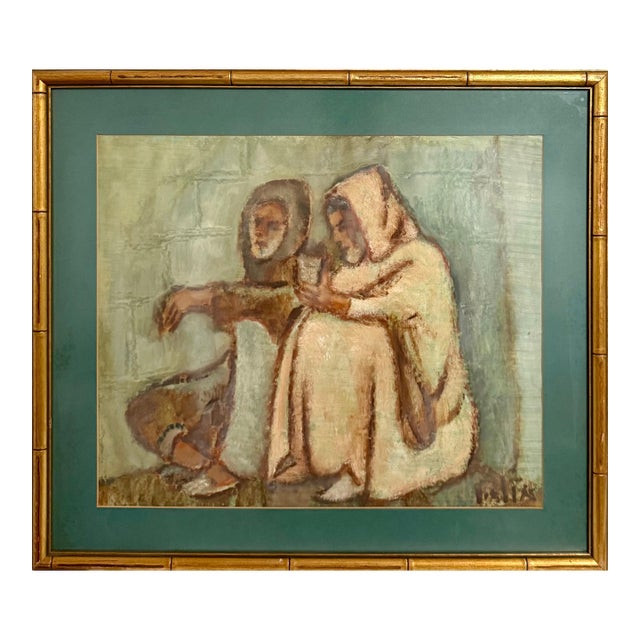 Arieh Allweil, Middle Eastern Men Oil Painting Austrian Israeli Modernist Tel Aviv Museum For Sale
