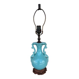 Vintage Art Deco Turquoise Ceramic Urn Shape Lamp For Sale