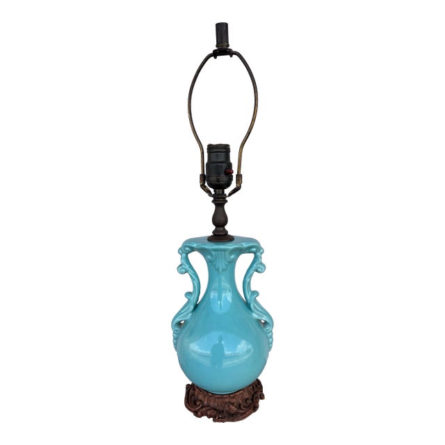 Vintage Art Deco Turquoise Ceramic Urn Shape Lamp For Sale