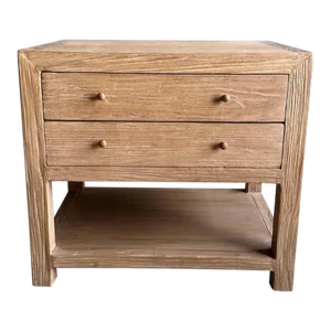 Nathalie Nightstand in Reclaimed Elm Wood Natural Finish 2 Drawer