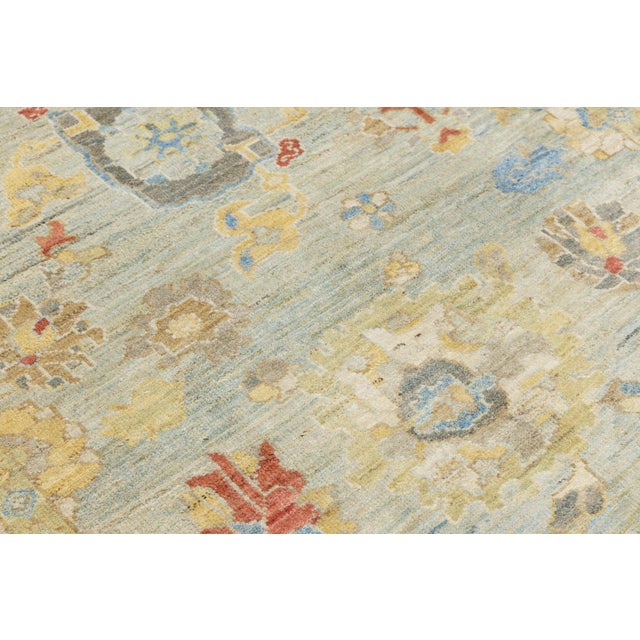 Contemporary Sultanabad Wool Rug - Transitional All-Over Floral Sage Green & Blue For Sale - Image 9 of 10