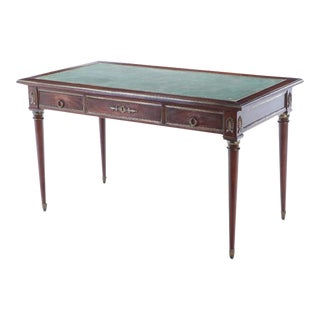 French Empire Style Mahogany Bronze Mounted Writing Desk With Leather Top, Circa 1940. For Sale