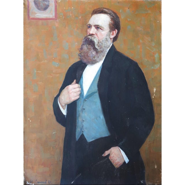 Friedrich Engels Portrait Painting, Original Soviet Art, 1967 (120-90) For Sale