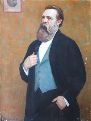 Friedrich Engels Portrait Painting, Original Soviet Art, 1967 (120-90)