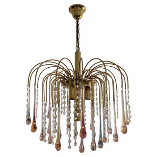 Vintage Pink Raindrops Murano Chandelier, 1980s For Sale