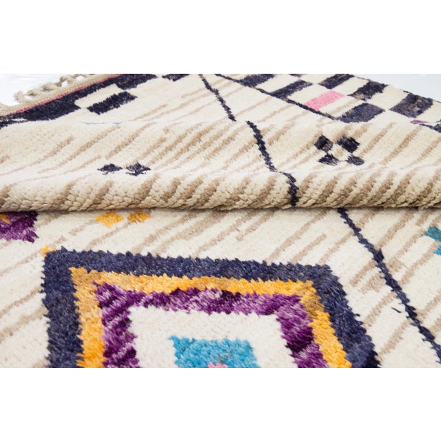 Modern Moroccan Style Handmade Multicolor Tribal Wool Rug For Sale - Image 12 of 12
