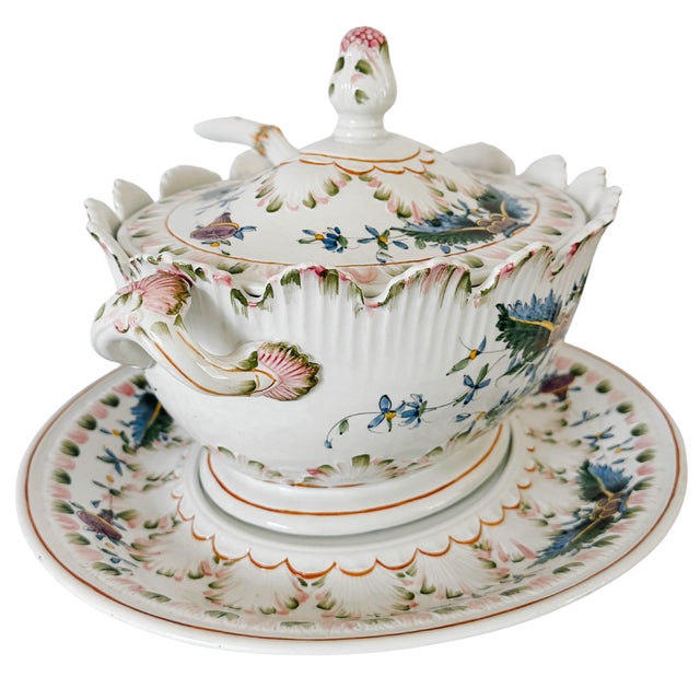 Large Vintage Italian Majolica Porcelain Soup Tureen Set With Platter & Ladle For Sale - Image 11 of 18
