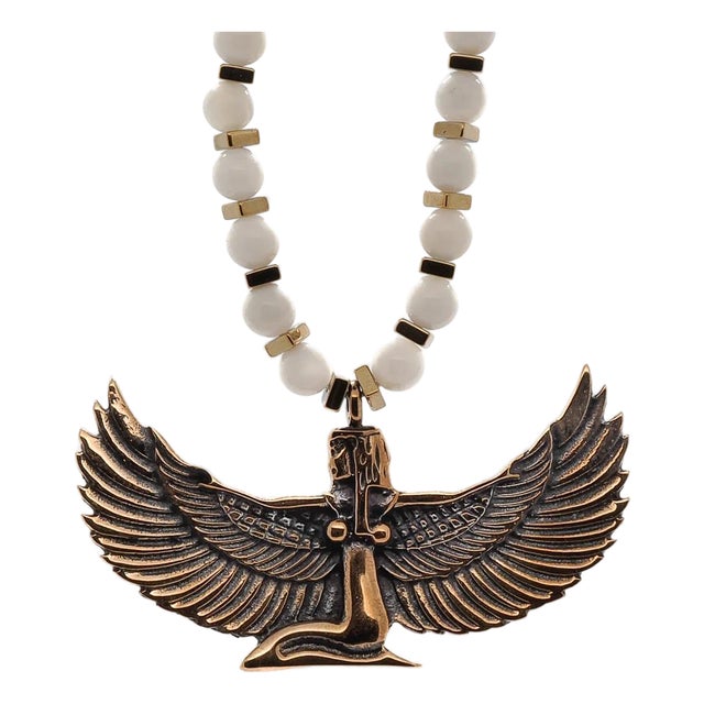 Egyptian Goddess Isis Pendant Spiritual Beaded Necklace For Sale