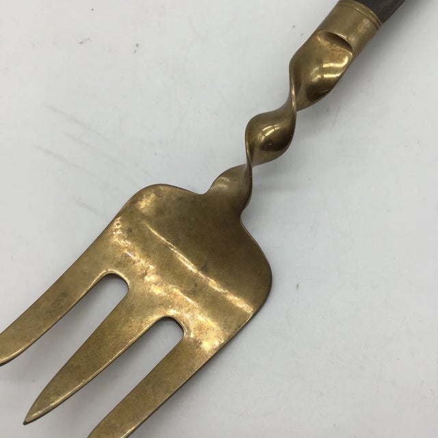 Wood Brass Buddha & Wood Vintage Siam Salad Spoon and Fork Serving Set- 2 Pieces For Sale - Image 7 of 9