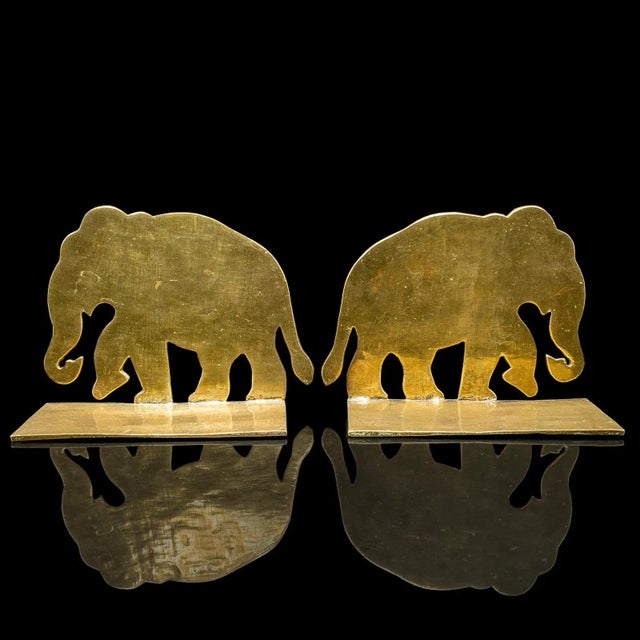 Metal Pair of Antique Elephant Bookends, Indian Brass Decorative Book Rests, Victorian For Sale - Image 7 of 10