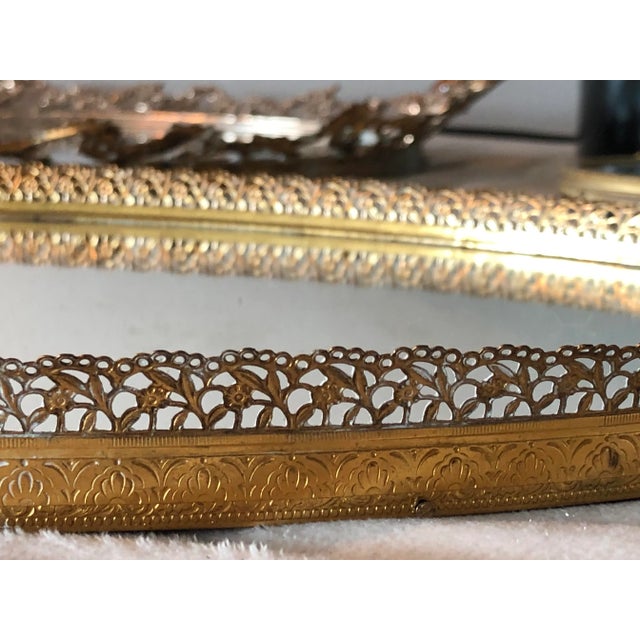 Hollywood Regency Large Vanity Tray With Cupids and Amber Gems in Ormolu For Sale - Image 10 of 12