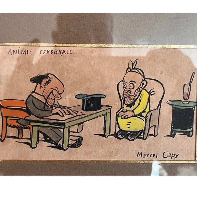 French Antique 1914 French Medical Cartoon Art Marcel Capy Salon des Humoristes Framed For Sale - Image 3 of 5