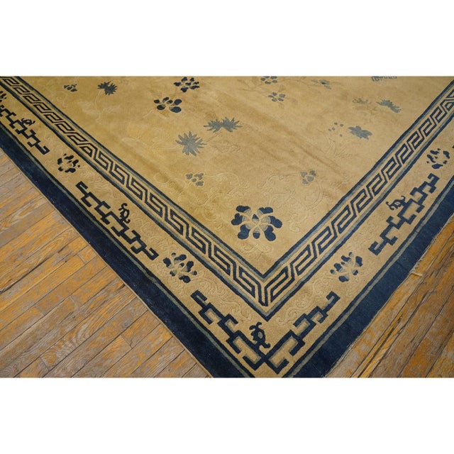 Textile 1900s Beige Foliate Greek Key Deco Antique Chinese Peking Wool Rug 8'4" X 10'2" For Sale - Image 7 of 9