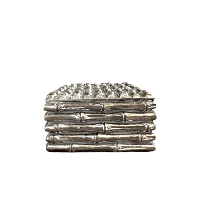 1960s Vintage French Petite Silver Plated Faux Bamboo Box / Container, Manner of Maison Bagues, Circa 1960 For Sale - Image 5 of 8