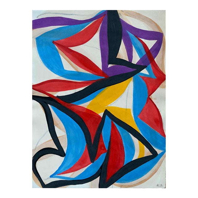 Contemporary Abstract Gouache on Arches Paper "22f13a-2022" by Alain Clément For Sale