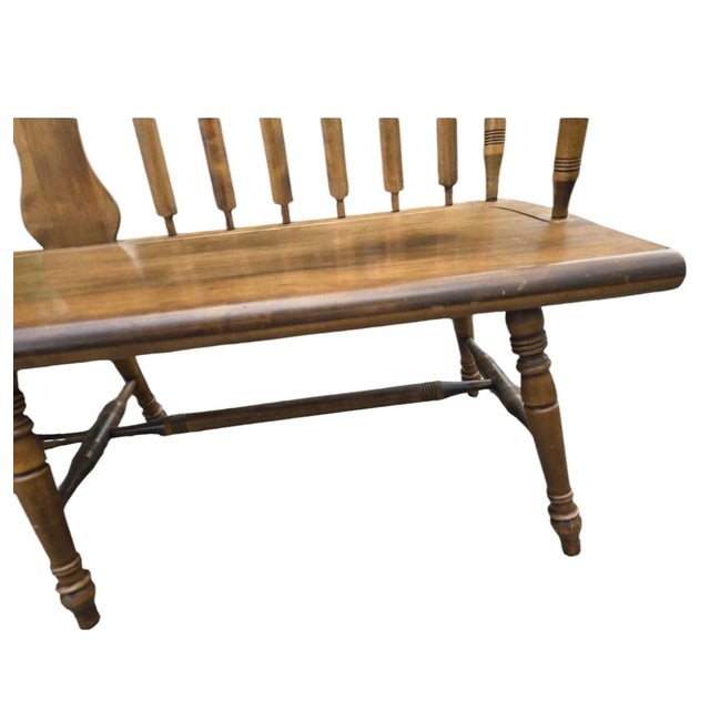 1960s Rockingham Maple Colonial Cattail Deacon's Bench Farmhouse For Sale - Image 6 of 17