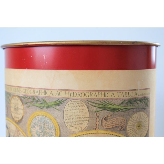 Red Vintage Keller Charles of Philadelphia Waste Basket “The World in Hemisphere” For Sale - Image 8 of 11