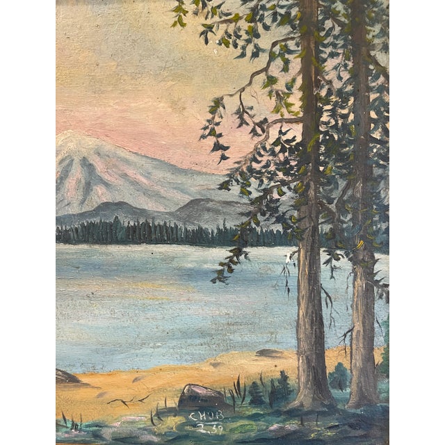1930s Vintage Mountain Landscape Oil Painting on Board For Sale - Image 5 of 12