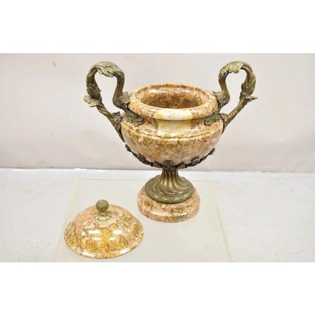 Brown Vintage Bronze and Marble French Baroque Style Lidded Urn Centerpiece Cassolette For Sale - Image 8 of 11