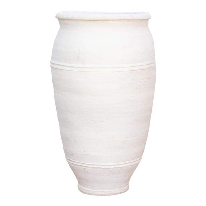 Tall Mediterranean Amphora Shape White Terracotta Planter | Chairish