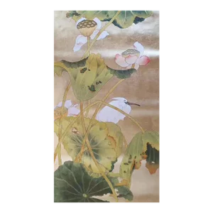 Chinoiserie Panel Hand Painted Artwork Lotus Leaf Wallpaper Panel