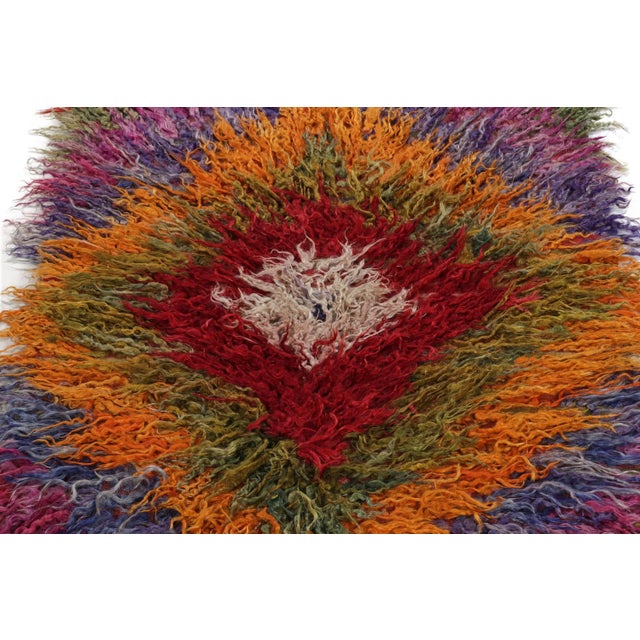 Tribal Hand-Knotted Vintage Turkish Tulu Rug in Multicolor Shag Pile by Rug & Kilim For Sale - Image 3 of 6